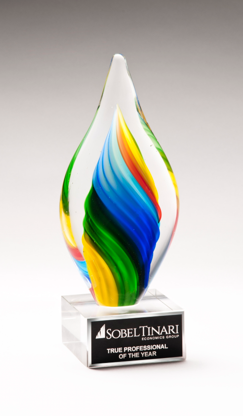 Rainbow Colored Twist Art Glass Award