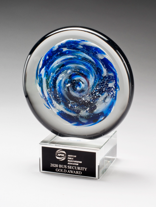 Blue and White Disc Art Glass Award