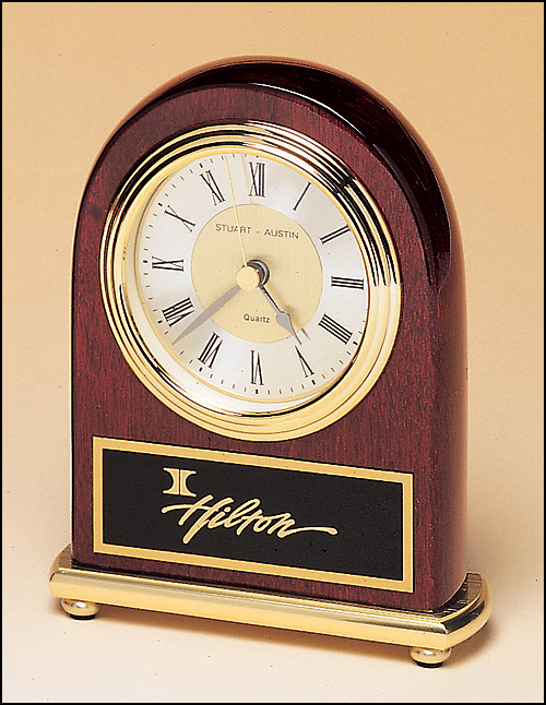 Rosewood Piano Finish Desk Clock on a Brass Base