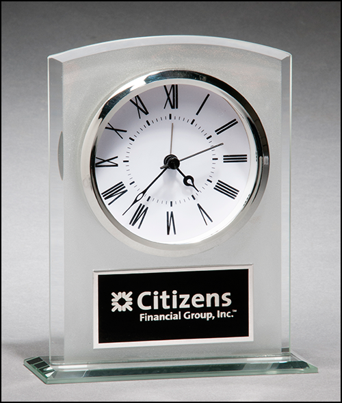 Glass Clock with Frosted Front and Polished Accents