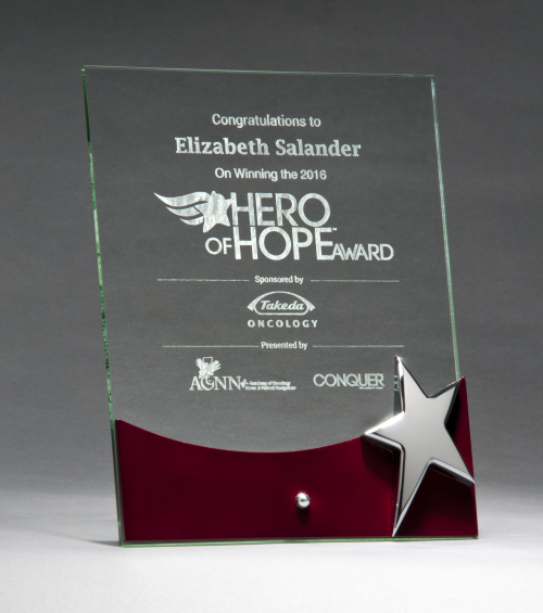 Glass Award with Silver Star and Rosewood Finish Base