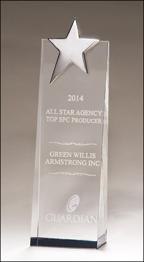 Crystal Award with Chrome Plated Star