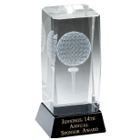 3D Lasered Crystal Golf Ball/Tee Award on Black Base